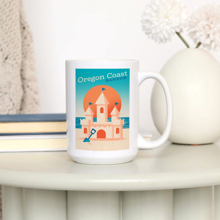 Bandon, Oregon, Sun-faded Shoreline Collection, Sand Castle on Beach, Lantern Press Artwork, Ceramic Mug Mugs Lantern Press 