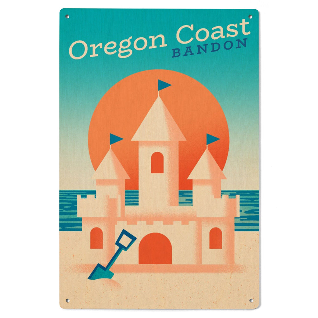 Bandon, Oregon, Sun-faded Shoreline Collection, Sand Castle on Beach, Lantern Press Artwork, Wood Signs and Postcards Wood Lantern Press 