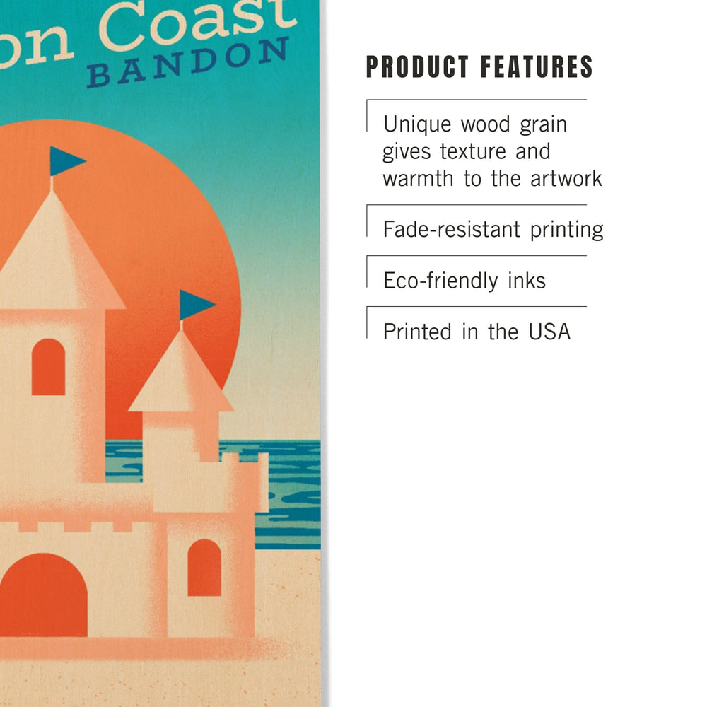 Bandon, Oregon, Sun-faded Shoreline Collection, Sand Castle on Beach, Lantern Press Artwork, Wood Signs and Postcards Wood Lantern Press 