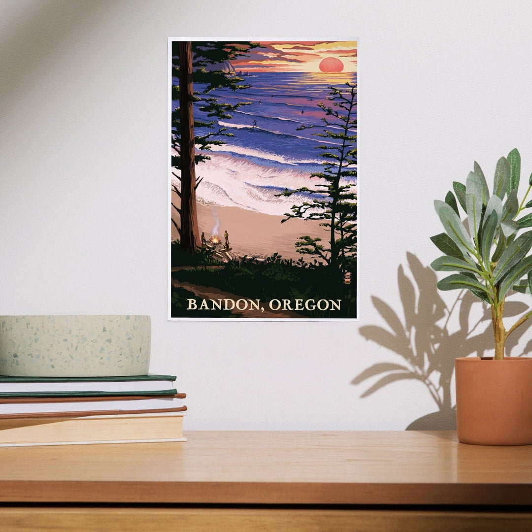 Bandon, Oregon, Sunset and Surfers, Art & Giclee Prints Art Lantern Press 