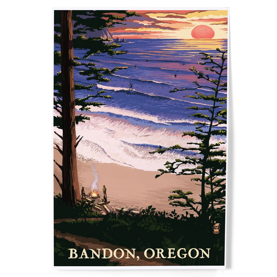 Bandon, Oregon, Sunset and Surfers, Art & Giclee Prints Art Lantern Press 