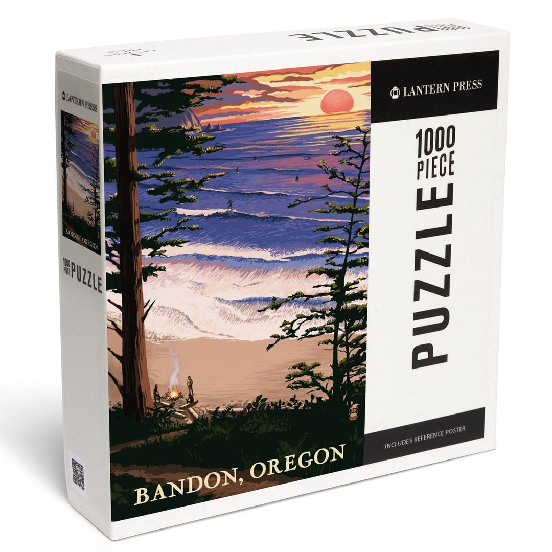 Bandon, Oregon, Sunset and Surfers, Jigsaw Puzzle Puzzle Lantern Press 