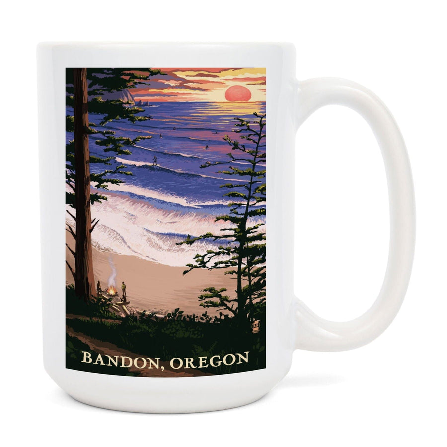 Bandon, Oregon, Sunset & Surfers, Lantern Press Artwork, Ceramic Mug Mugs Lantern Press 