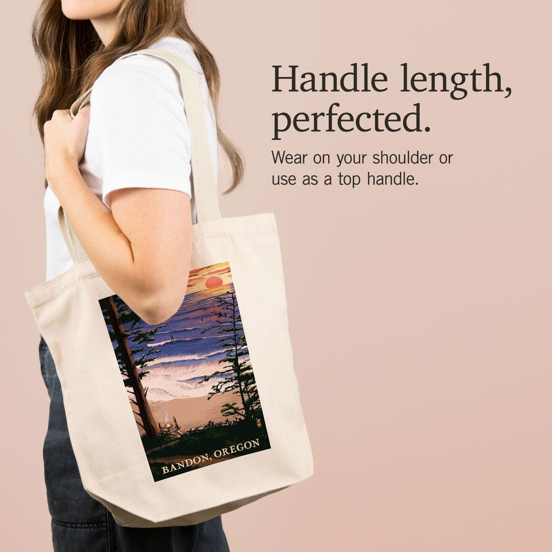 Bandon, Oregon, Sunset & Surfers, Lantern Press Artwork, Tote Bag Totes Lantern Press 