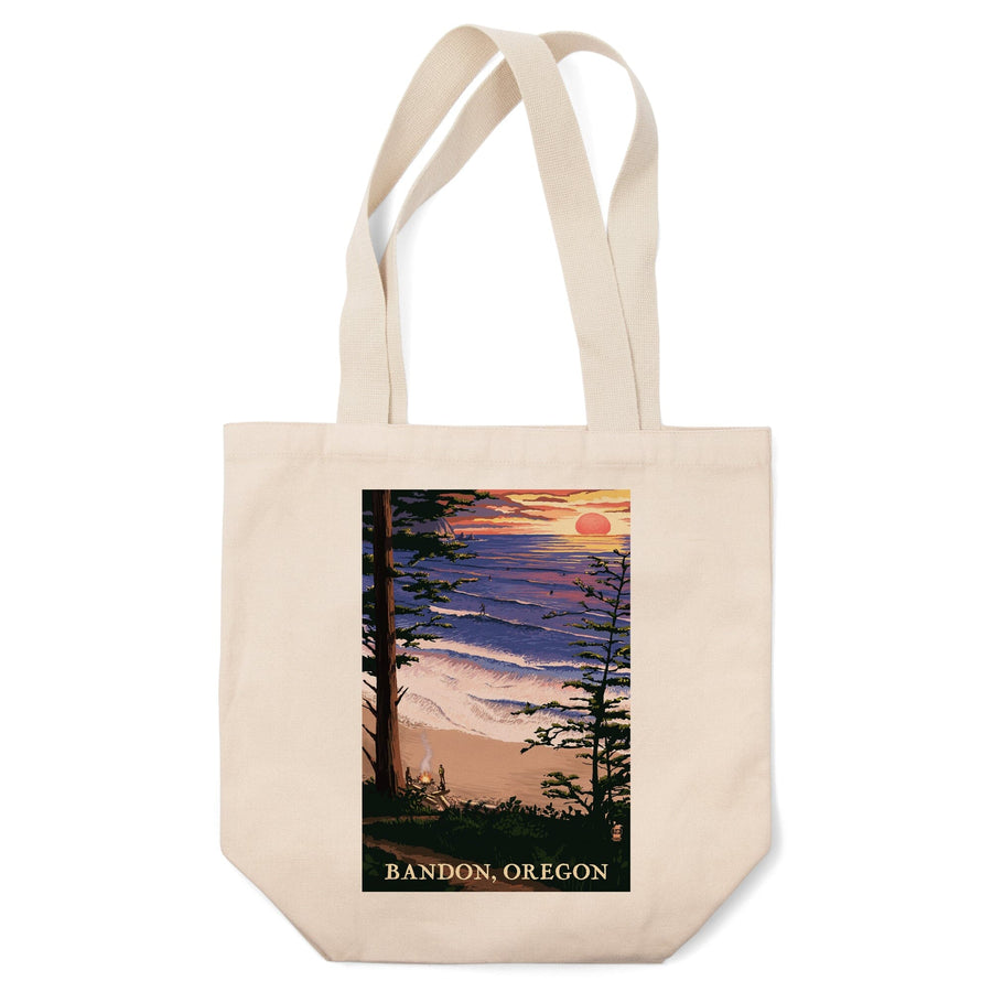 Bandon, Oregon, Sunset & Surfers, Lantern Press Artwork, Tote Bag Totes Lantern Press 