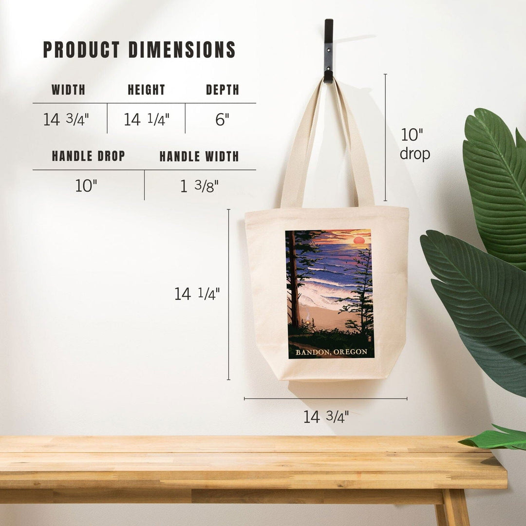 Bandon, Oregon, Sunset & Surfers, Lantern Press Artwork, Tote Bag Totes Lantern Press 