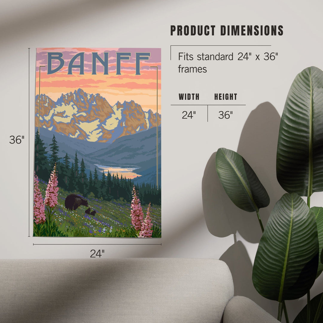 Banff, Alberta, Canada, Bear and Spring Flowers (with border), Art & Giclee Prints Art Lantern Press 