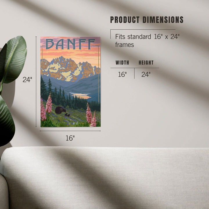 Banff, Alberta, Canada, Bear and Spring Flowers (with border), Art & Giclee Prints Art Lantern Press 