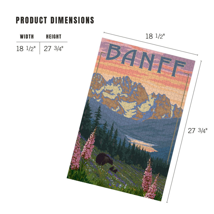 Banff, Alberta, Canada, Bear and Spring Flowers (with border), Jigsaw Puzzle Puzzle Lantern Press 