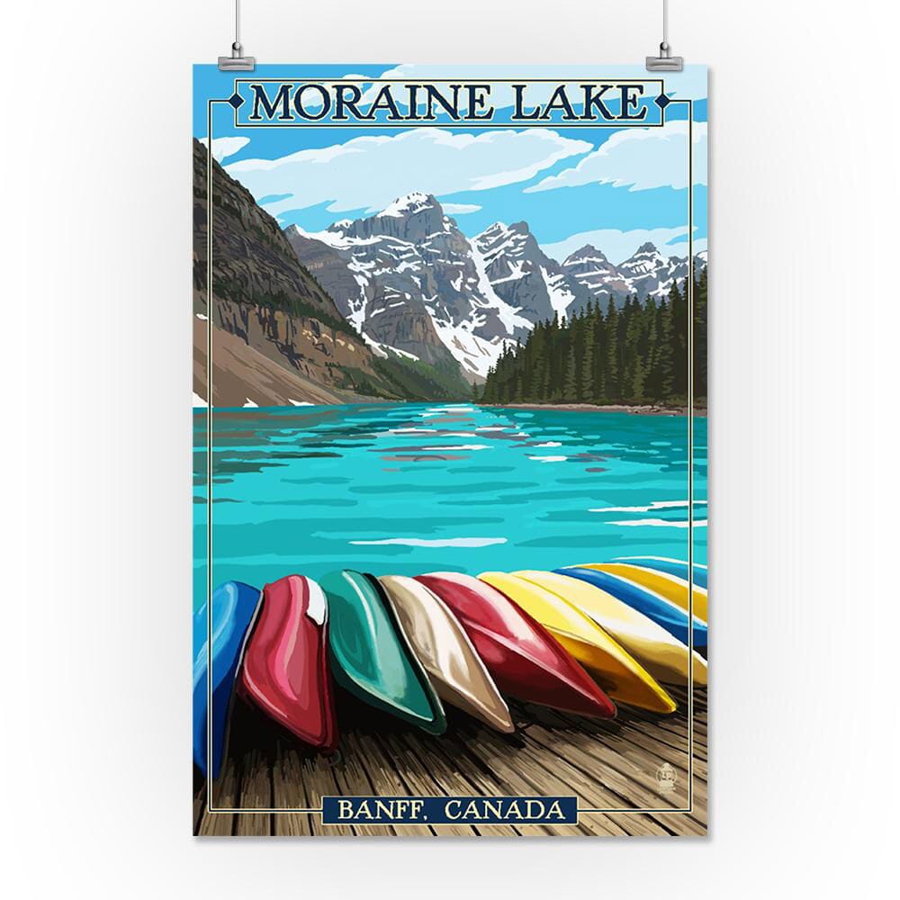 Banff, Alberta, Canada, Moraine Lake and Canoes, Art & Giclee Prints Art Lantern Press 16 x 24 Giclee Print 