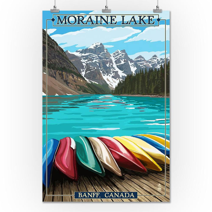 Banff, Alberta, Canada, Moraine Lake and Canoes, Art & Giclee Prints Art Lantern Press 24 x 36 Giclee Print 