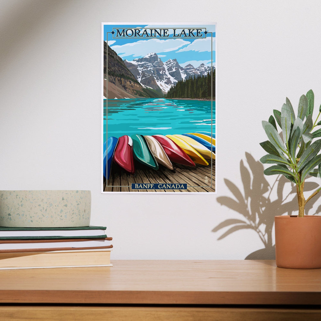 Banff, Alberta, Canada, Moraine Lake and Canoes, Art & Giclee Prints Art Lantern Press 