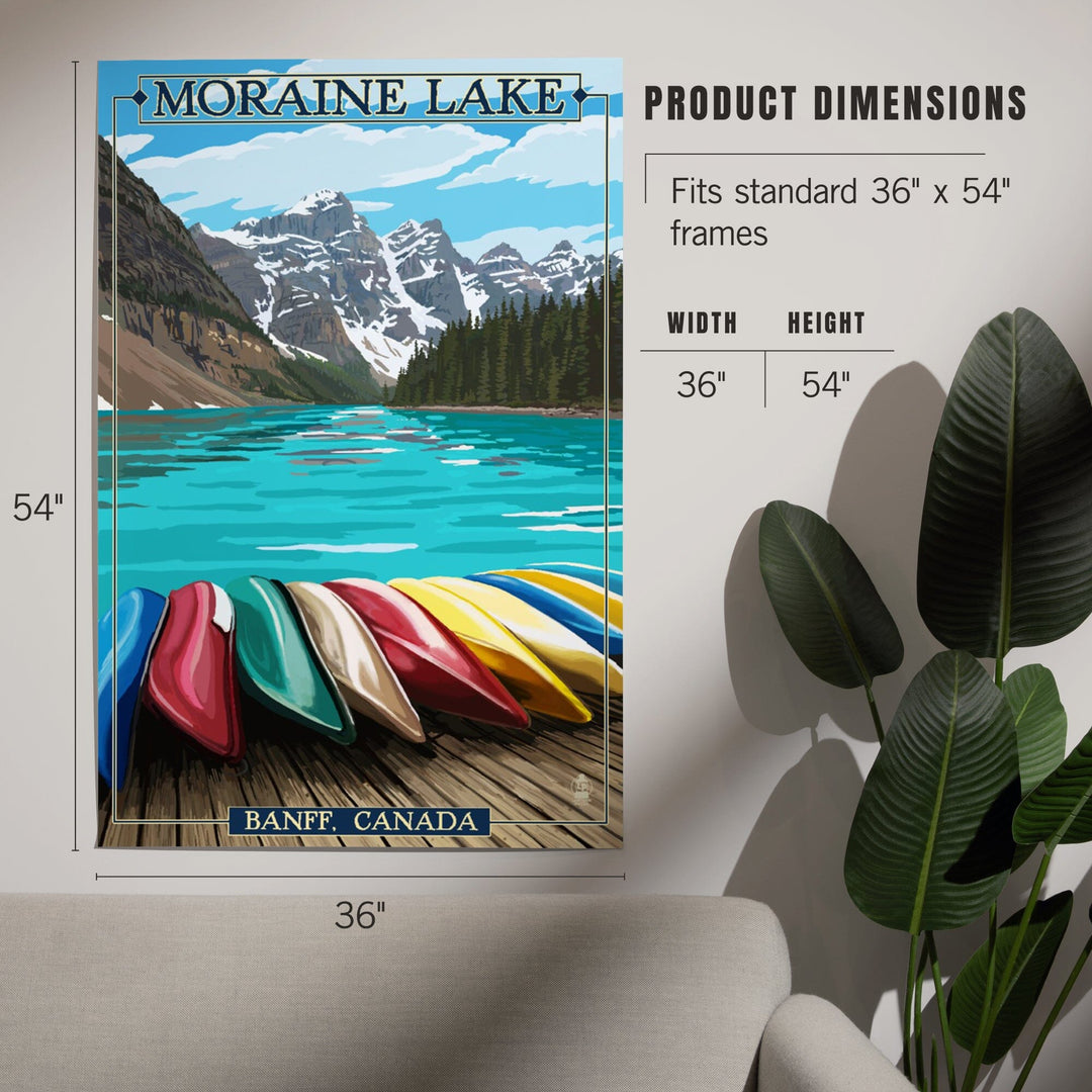 Banff, Alberta, Canada, Moraine Lake and Canoes, Art & Giclee Prints Art Lantern Press 