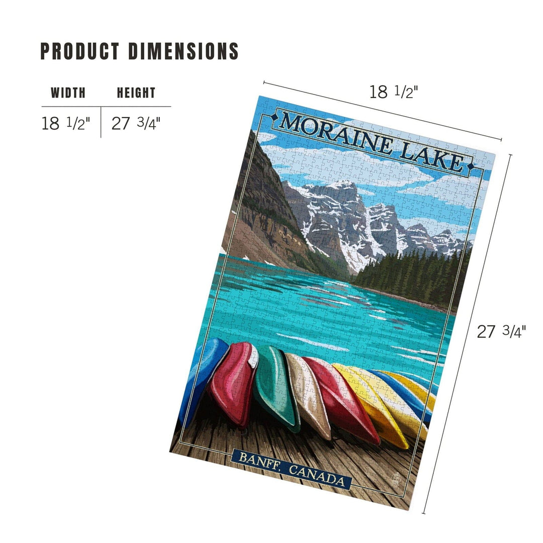 Banff, Alberta, Canada, Moraine Lake and Canoes, Jigsaw Puzzle Puzzle Lantern Press 