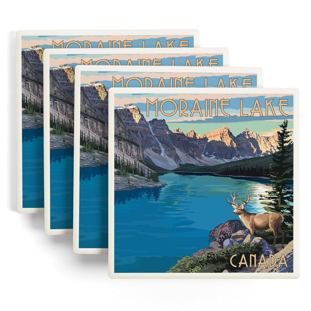 Banff, Alberta, Canada, Moraine Lake, Lantern Press Artwork, Coaster Set Coasters Lantern Press 