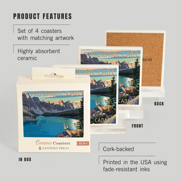 Banff, Alberta, Canada, Moraine Lake, Lantern Press Artwork, Coaster Set Coasters Lantern Press 