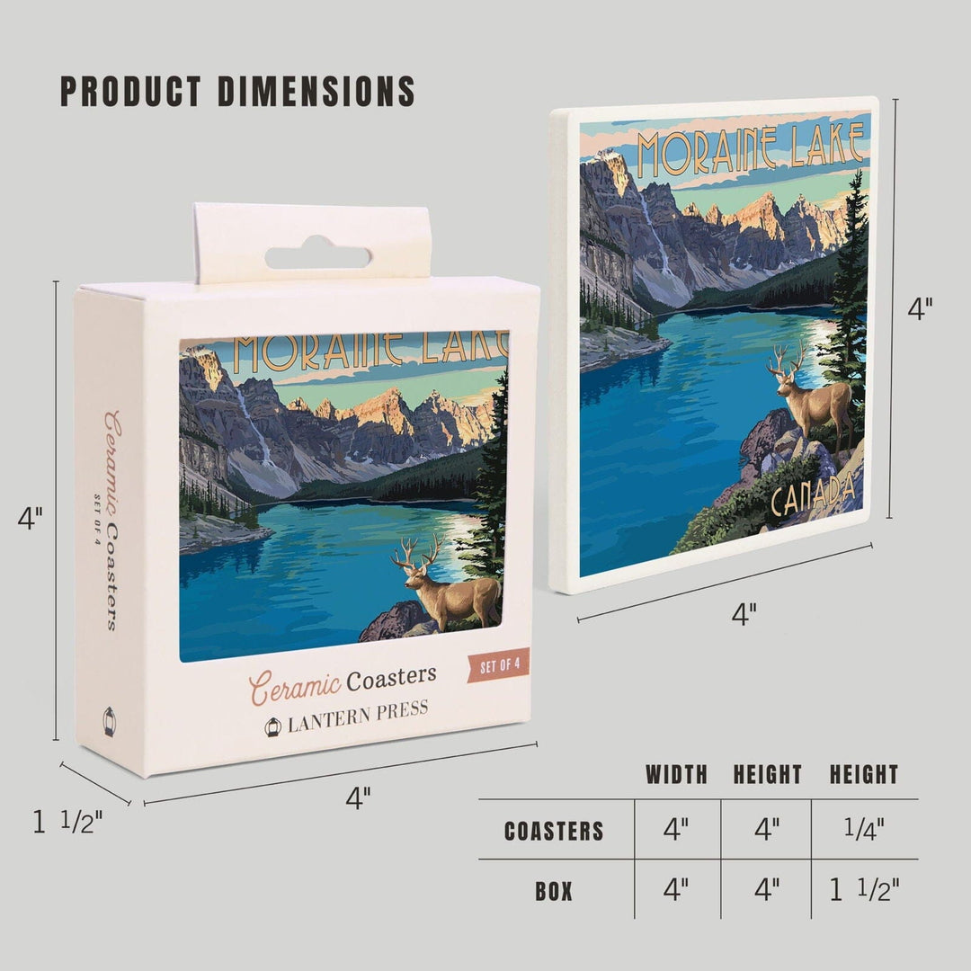 Banff, Alberta, Canada, Moraine Lake, Lantern Press Artwork, Coaster Set Coasters Lantern Press 