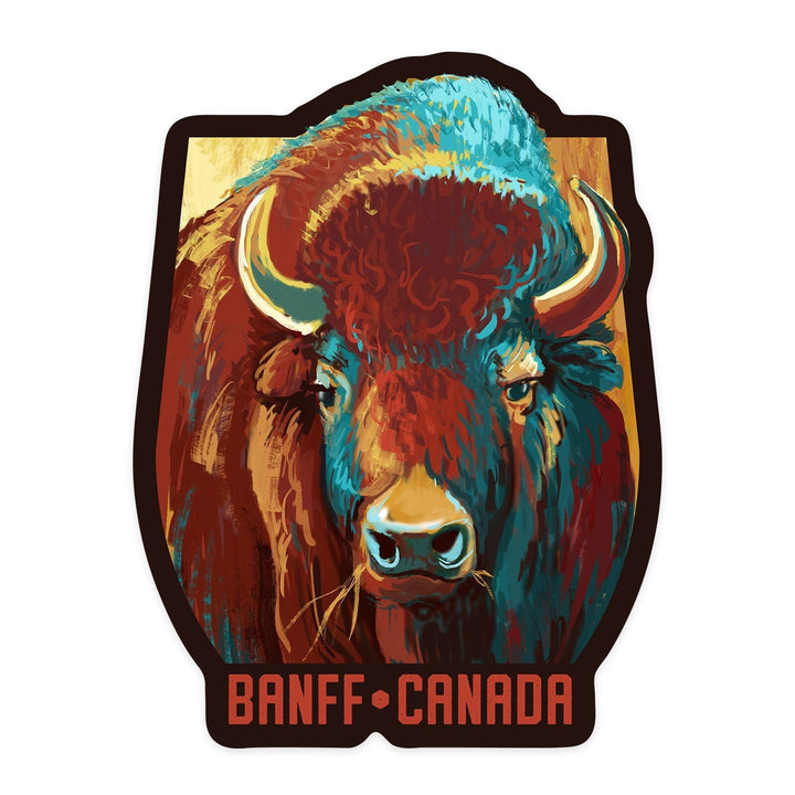 Banff, Canada, Bison, Vivid, Contour, Vinyl Sticker Sticker Lantern Press 