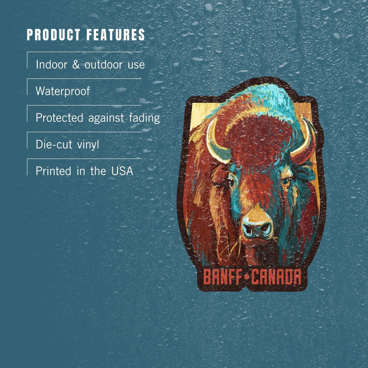 Banff, Canada, Bison, Vivid, Contour, Vinyl Sticker Sticker Lantern Press 