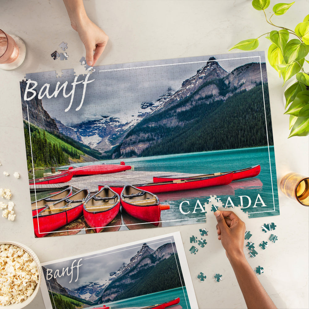 Banff, Canada, Lake Louise Canoes, Jigsaw Puzzle Puzzle Lantern Press 