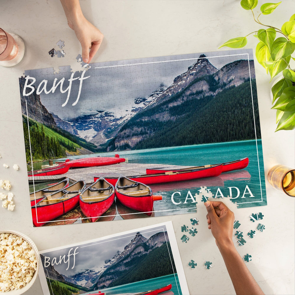Banff, Canada, Lake Louise Canoes, Jigsaw Puzzle Puzzle Lantern Press 