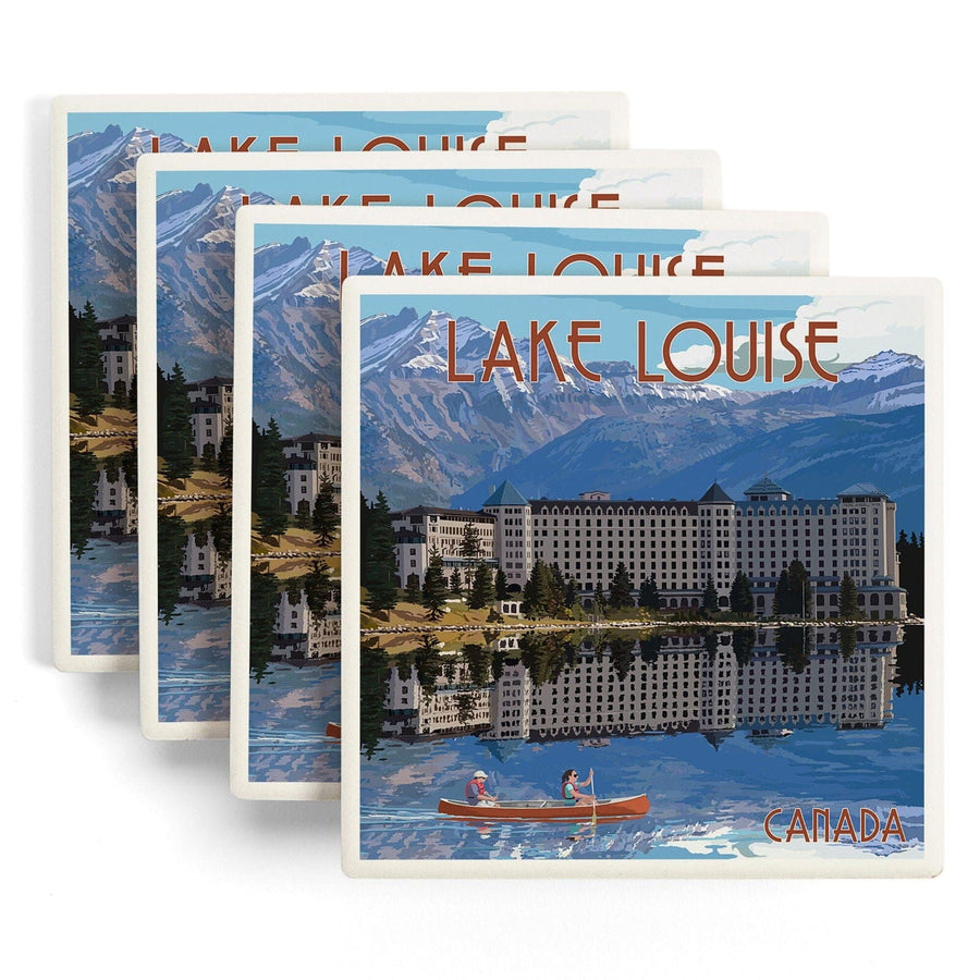 Banff, Canada, Lake Louise, Lantern Press Artwork, Coaster Set Coasters Lantern Press 