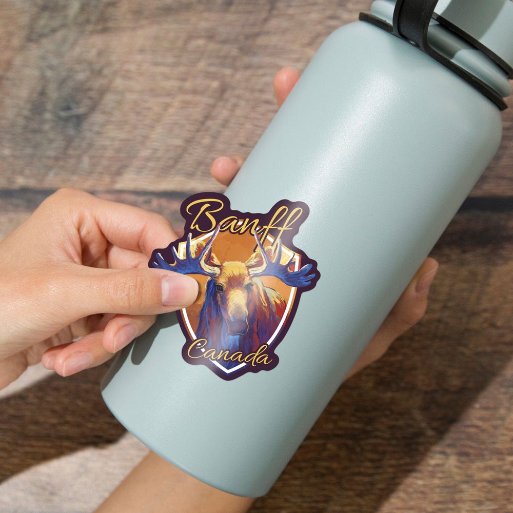 Banff, Canada, Moose, Vivid, Contour, Vinyl Sticker Sticker Lantern Press 