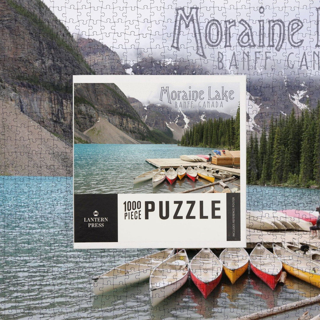 Banff, Canada, Moraine Lake and Canoes, Photography, Jigsaw Puzzle Puzzle Lantern Press 