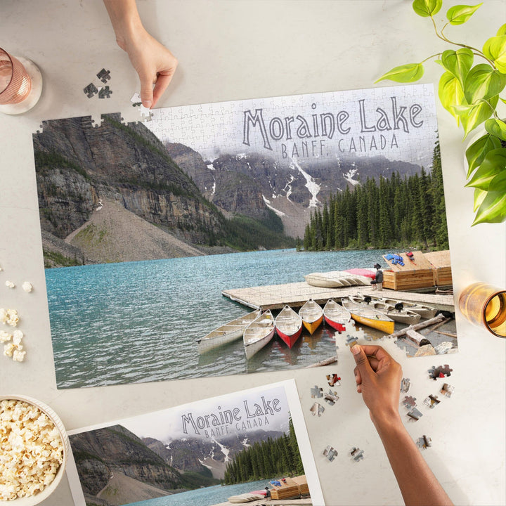Banff, Canada, Moraine Lake and Canoes, Photography, Jigsaw Puzzle Puzzle Lantern Press 