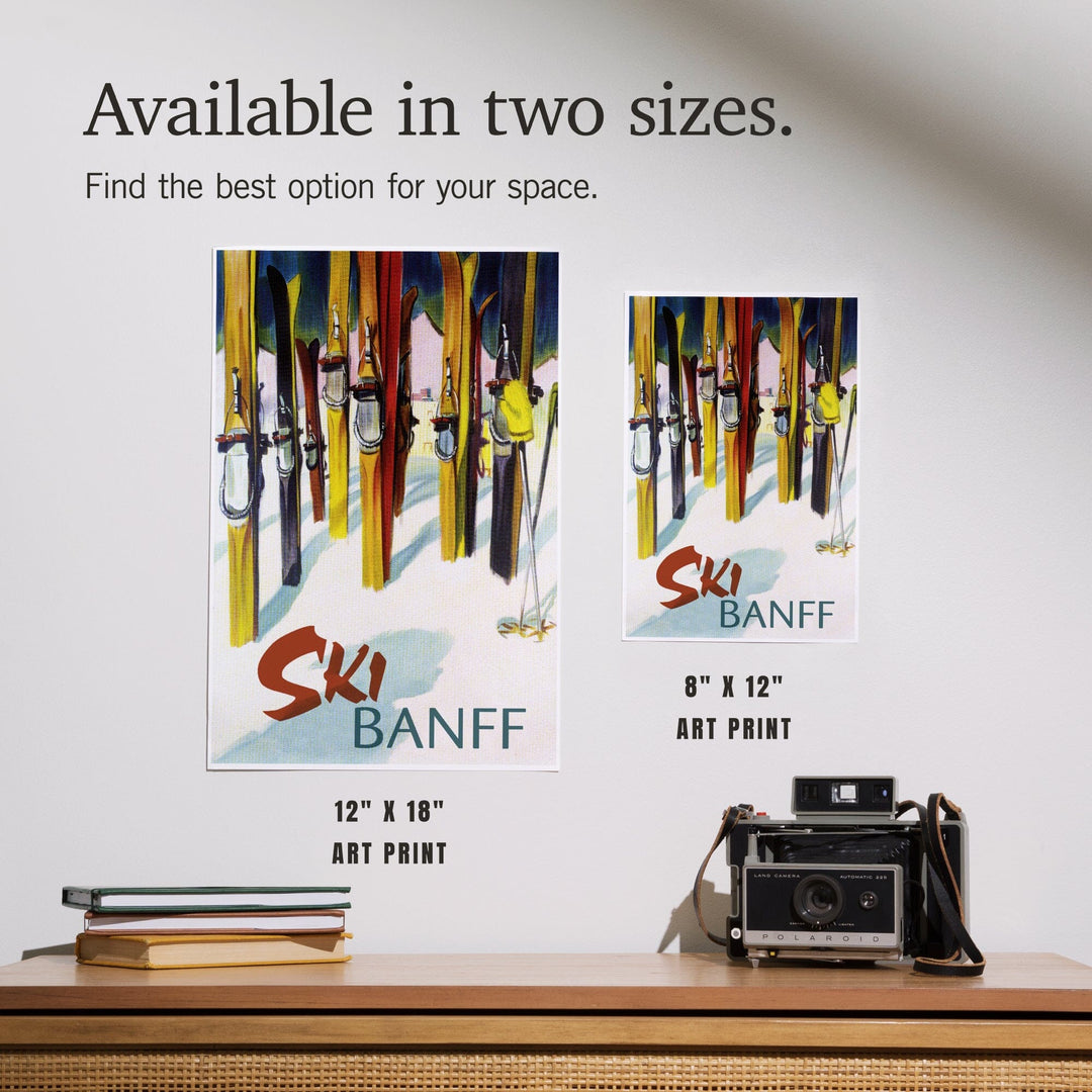 Banff, Canada, Ski, Colorful Skis, Art & Giclee Prints Art Lantern Press 