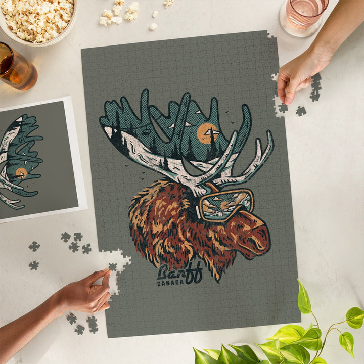 Banff, Canada, Ski Moose, Jigsaw Puzzle Puzzle Lantern Press 