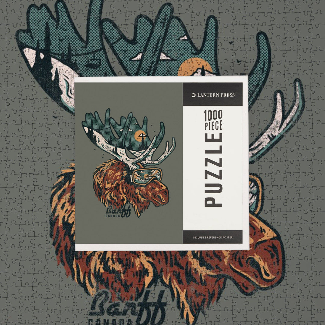 Banff, Canada, Ski Moose, Jigsaw Puzzle Puzzle Lantern Press 