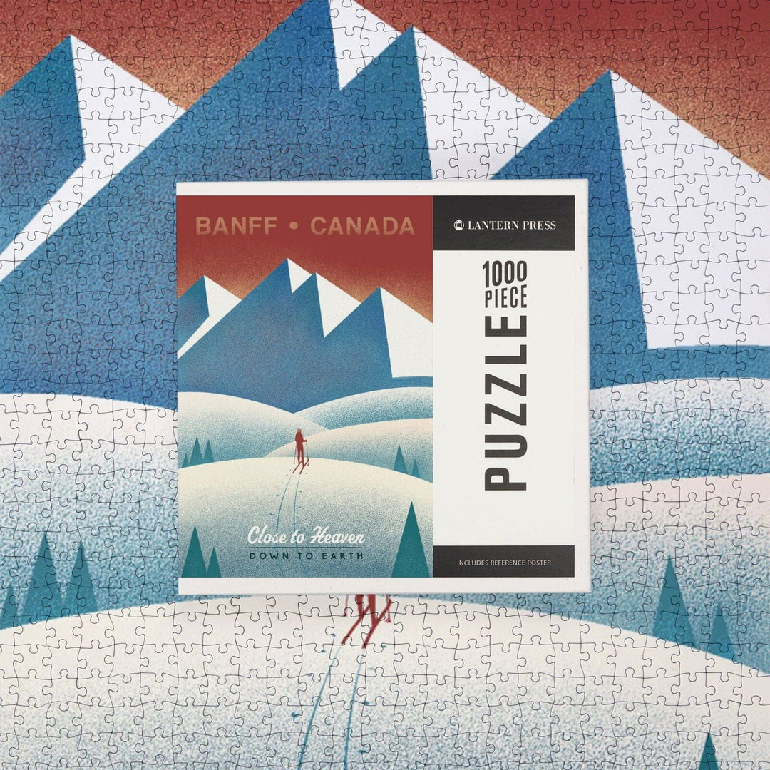 Banff, Canada, Skier In the Mountains, Litho, Jigsaw Puzzle Puzzle Lantern Press 