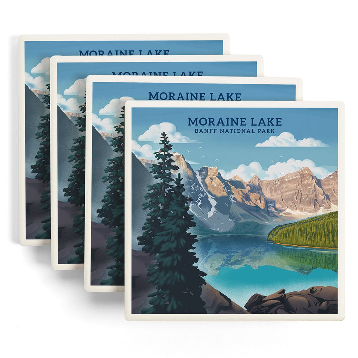 Banff National Park, Canada, Lithograph, Moraine Lake, Coasters Coasters Lantern Press 