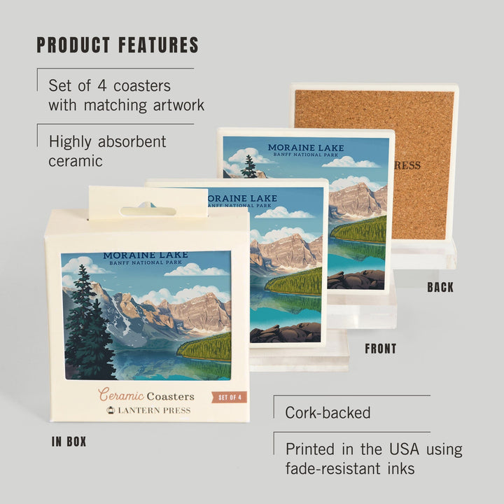 Banff National Park, Canada, Lithograph, Moraine Lake, Coasters Coasters Lantern Press 