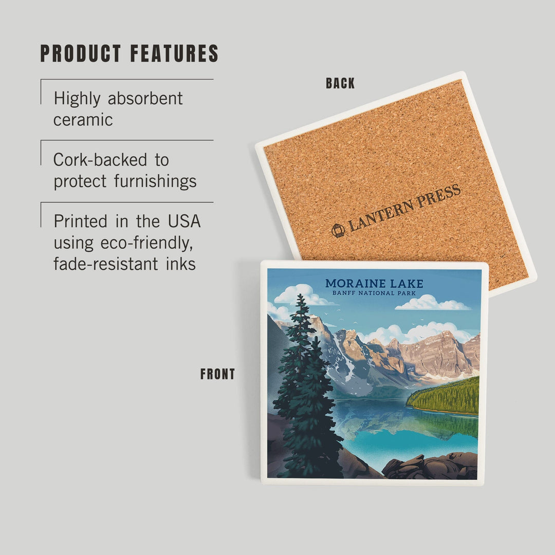 Banff National Park, Canada, Lithograph, Moraine Lake, Coasters Coasters Lantern Press 