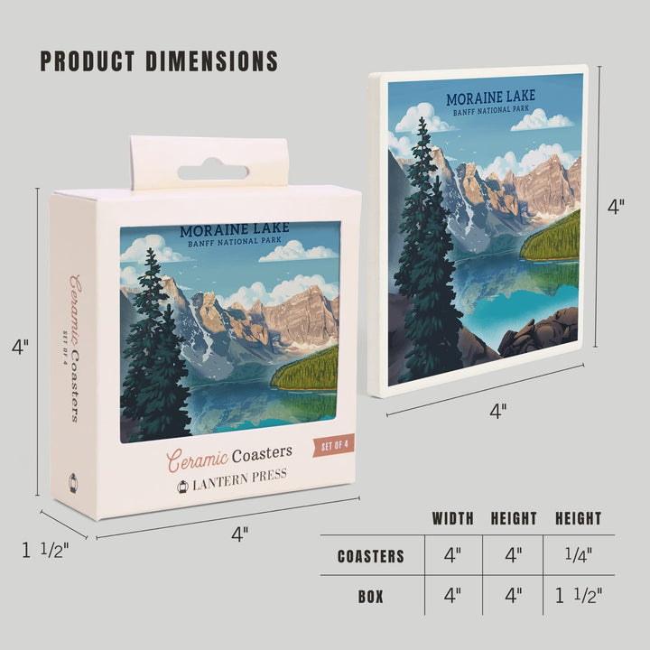 Banff National Park, Canada, Lithograph, Moraine Lake, Coasters Coasters Lantern Press 