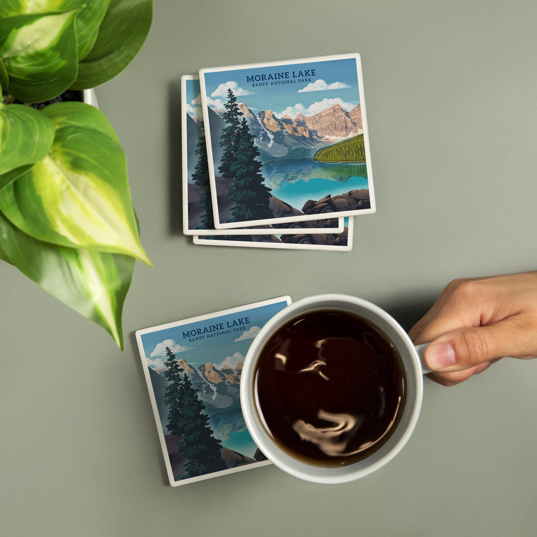 Banff National Park, Canada, Lithograph, Moraine Lake, Coasters Coasters Lantern Press 