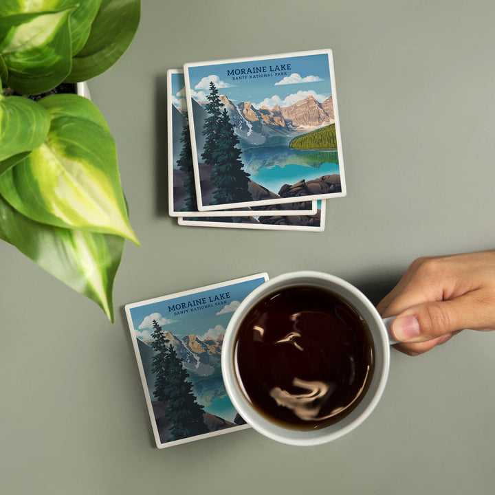 Banff National Park, Canada, Lithograph, Moraine Lake, Coasters Coasters Lantern Press 