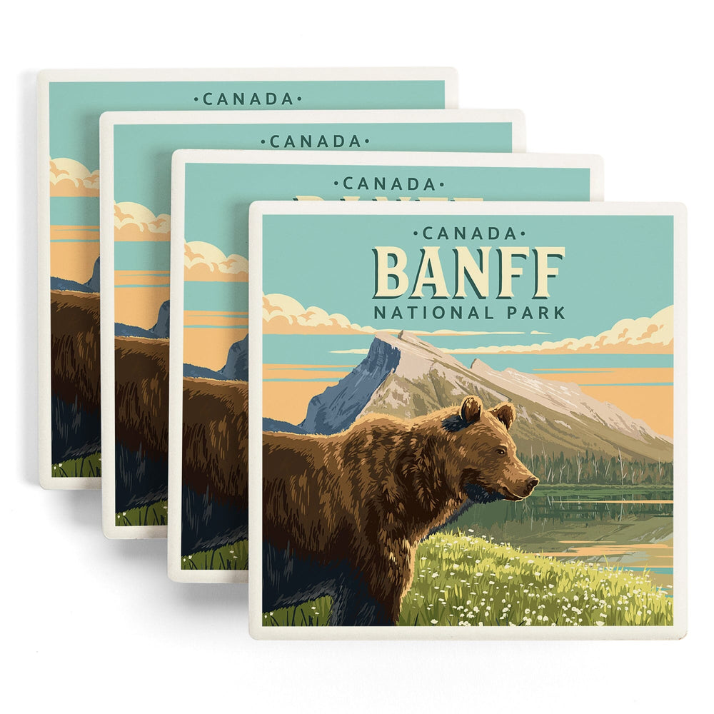 Banff National Park, Canada, Mount Rundle and Bear, Painterly, Coasters Coasters Lantern Press 