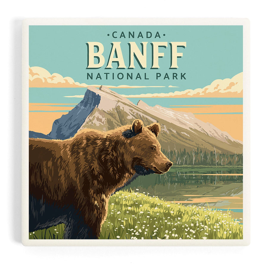 Banff National Park, Canada, Mount Rundle and Bear, Painterly, Coasters Coasters Lantern Press 