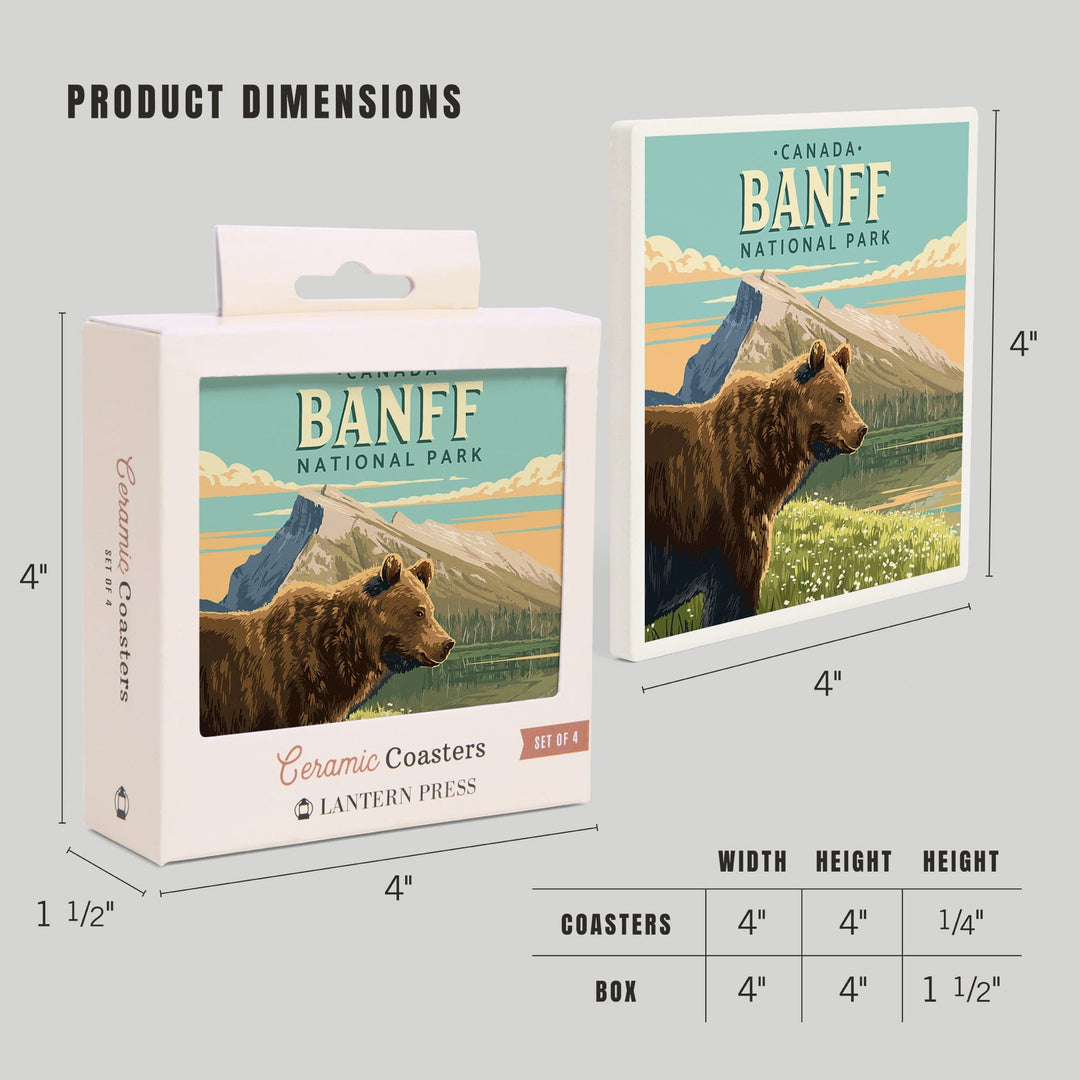 Banff National Park, Canada, Mount Rundle and Bear, Painterly, Coasters Coasters Lantern Press 