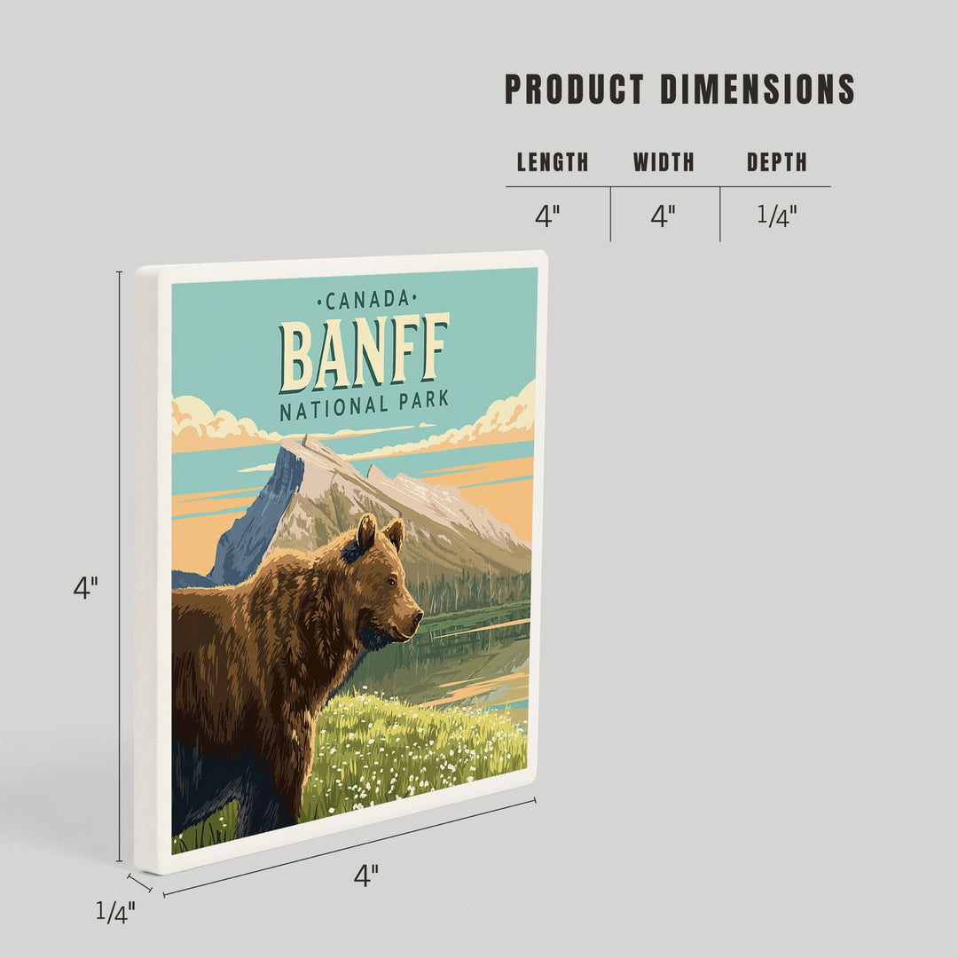 Banff National Park, Canada, Mount Rundle and Bear, Painterly, Coasters Coasters Lantern Press 