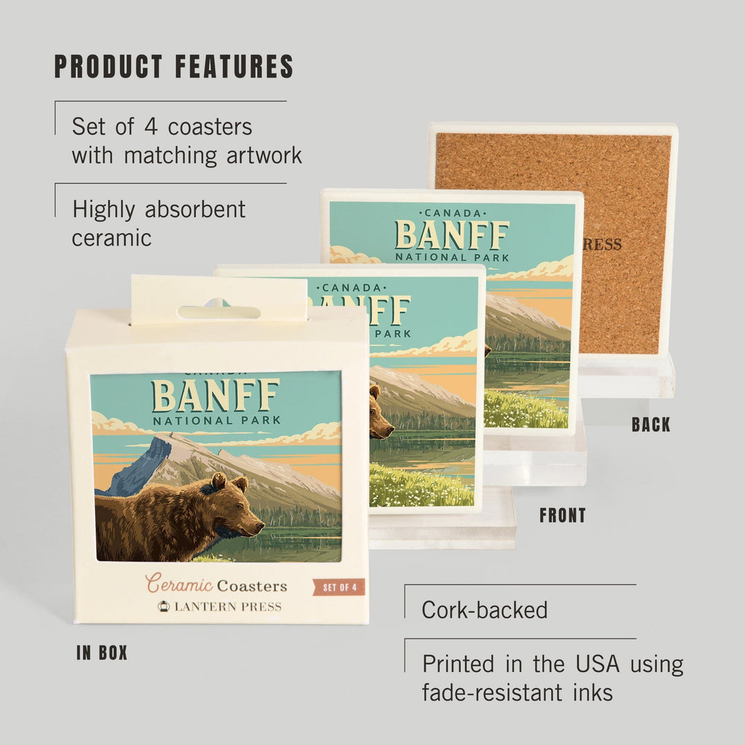 Banff National Park, Canada, Mount Rundle and Bear, Painterly, Coasters Coasters Lantern Press 