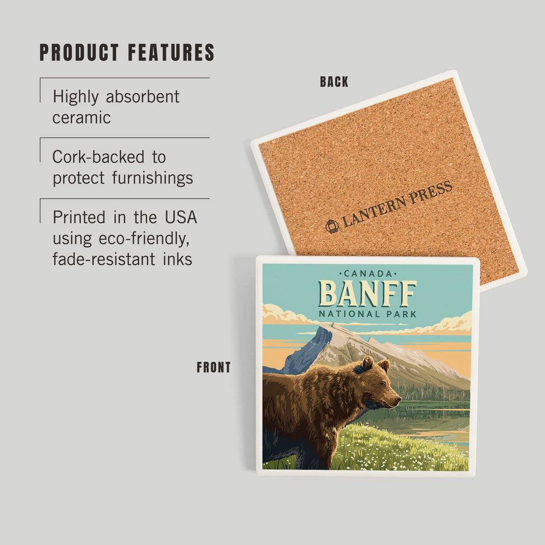 Banff National Park, Canada, Mount Rundle and Bear, Painterly, Coasters Coasters Lantern Press 