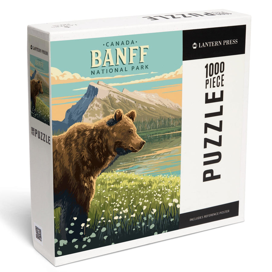 Banff National Park, Canada, Mount Rundle and Bear, Painterly, Jigsaw Puzzle Puzzle Lantern Press 