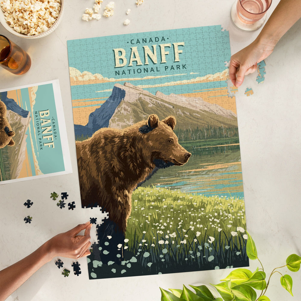 Banff National Park, Canada, Mount Rundle and Bear, Painterly, Jigsaw Puzzle Puzzle Lantern Press 