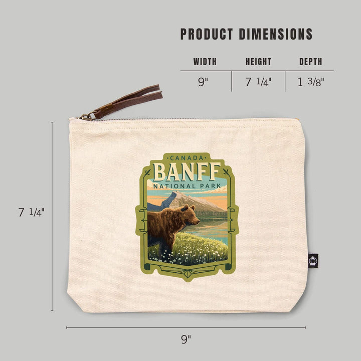 Banff National Park, Canada, Mount Rundle and Bear, Painterly,, Organic Cotton Zipper Pouch, Go Bag Go Bag Lantern Press 