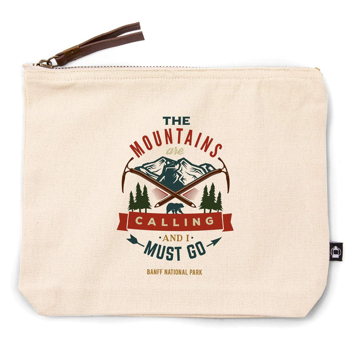 Banff National Park, Canada, The Mountains are Calling, Bear and Mountains,, Organic Cotton Zipper Pouch, Go Bag Go Bag Lantern Press 
