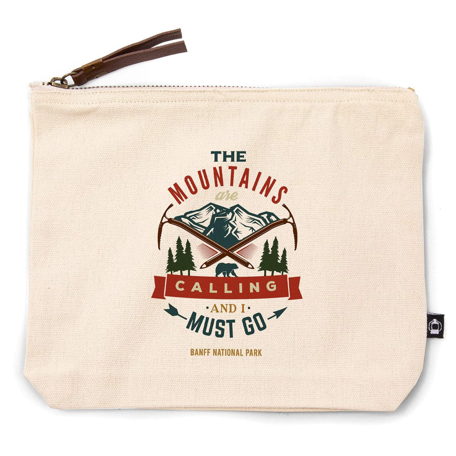 Banff National Park, Canada, The Mountains are Calling, Bear and Mountains,, Organic Cotton Zipper Pouch, Go Bag Go Bag Lantern Press 